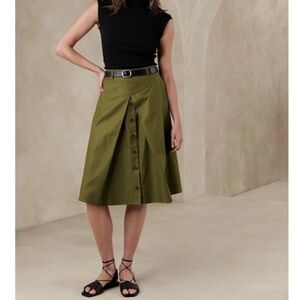 Banana Republic A-Line Knee Length Button Skirt ~ Green ~ Sz: Tall 14